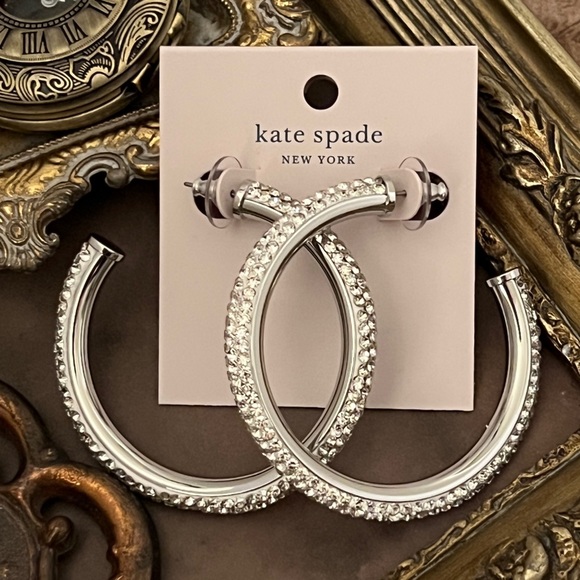 KATE SPADE • Silver Razzle Dazzle Hoop Crystal Earrings - Picture 4 of 4